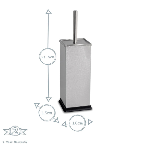 Nicola Spring Brushed Steel Square Toilet Brush & Bin Set