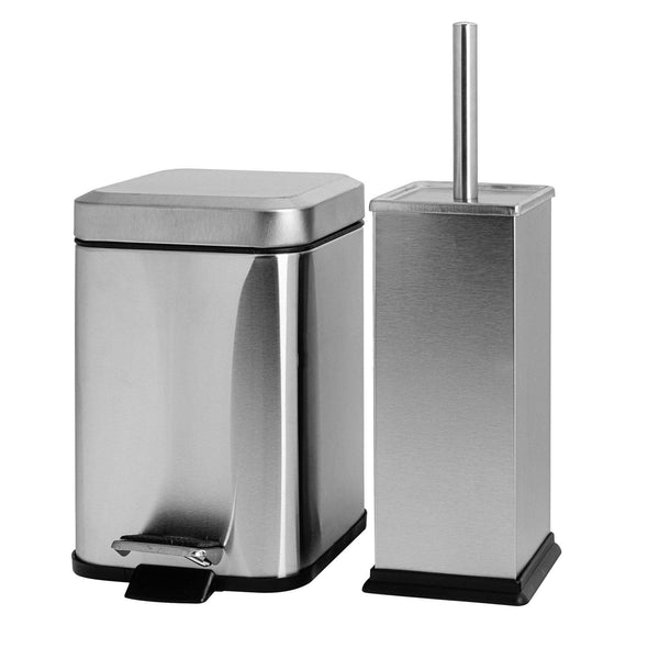 nicola spring Brushed Steel Square Toilet Brush & Bin Set