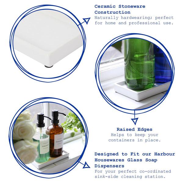 Nicola Spring Ceramic Soap Dispenser Tray - 17cm - White