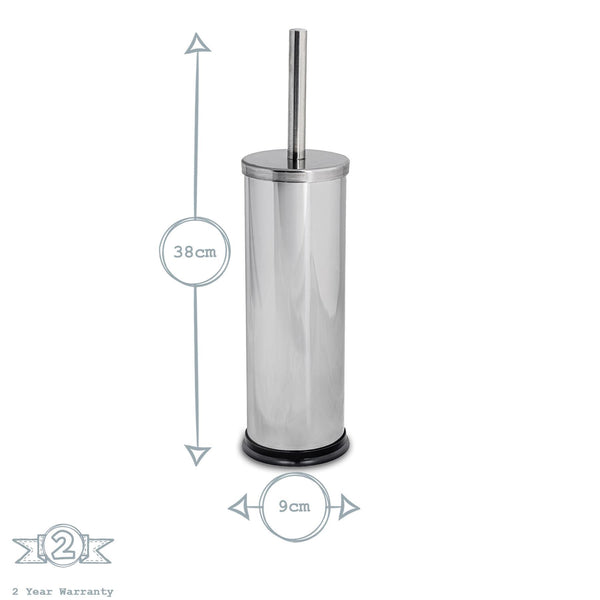 Nicola Spring Chrome Round Stainless Steel Toilet Brush & Bin Set