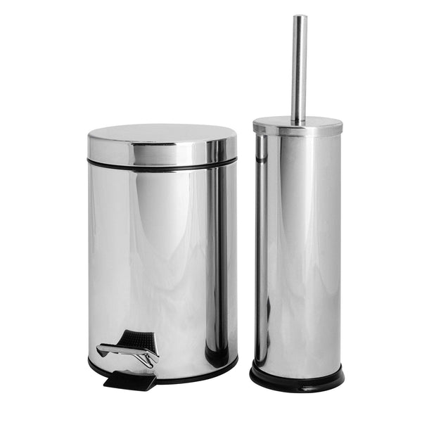 nicola spring Chrome Round Stainless Steel Toilet Brush & Bin Set