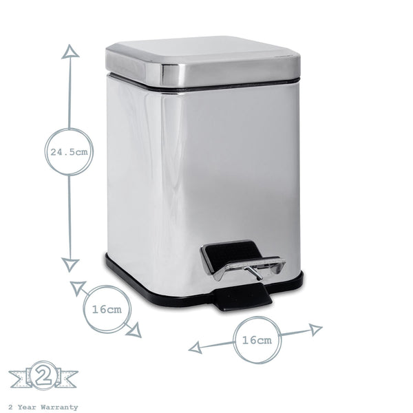 Nicola Spring Chrome Round Toilet Brush & Square Bin Set