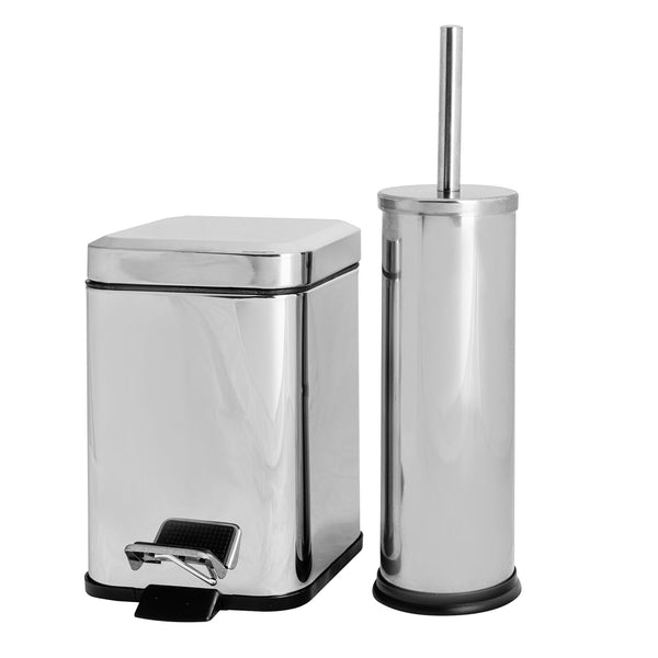 nicola spring Chrome Round Toilet Brush & Square Bin Set