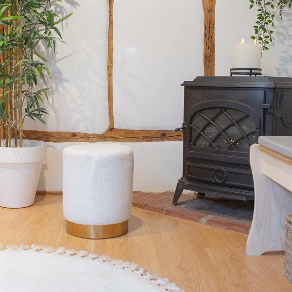 Nicola Spring Cream H36 X D29cm Round Boucle Footstool