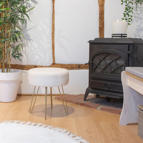 Nicola Spring Cream H41 X D35cm Round Boucle Footstool