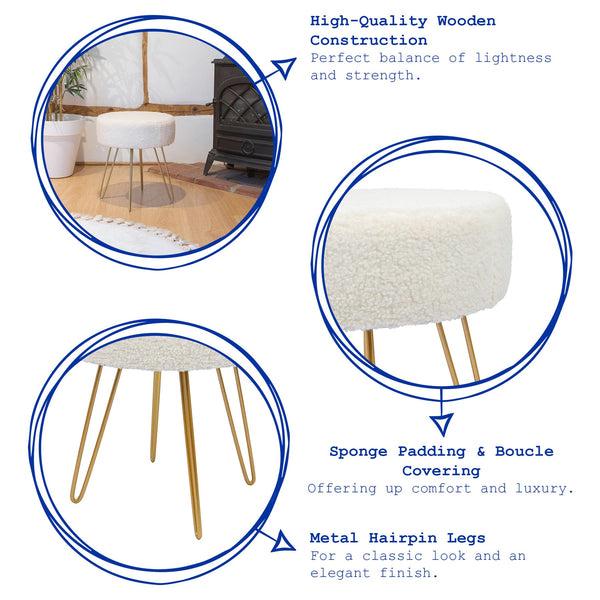 Nicola Spring Cream H41 X D35cm Round Boucle Footstool