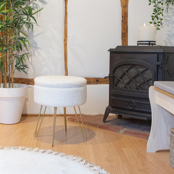 Nicola Spring Cream H46 X D37cm Round Boucle Storage Footstool