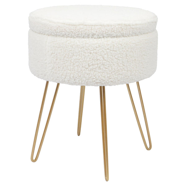 nicola spring Cream H46 x D37cm Round Boucle Storage Footstool