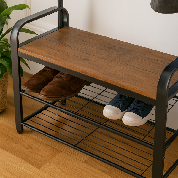 Nicola Spring Curved Steel Coat Rack With Shoe Storage Bench