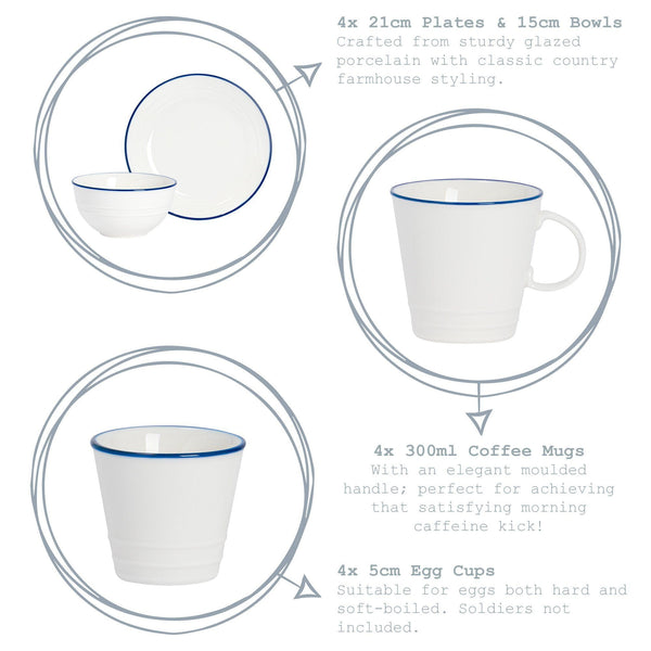 Nicola Spring Farmhouse White Porcelain Egg Cups - Pack Of Six