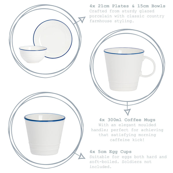 Nicola Spring Farmhouse White Porcelain Egg Cups - Pack Of Two