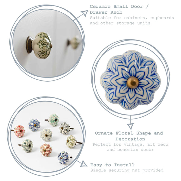 Nicola Spring Floral Ceramic Cabinet Knobs - 9 Colours