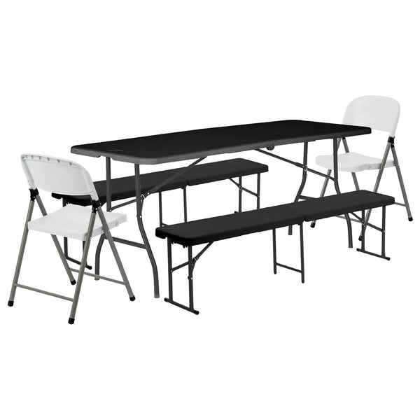 nicola spring Folding Table Bench & Chair Set - 180cm (6ft)