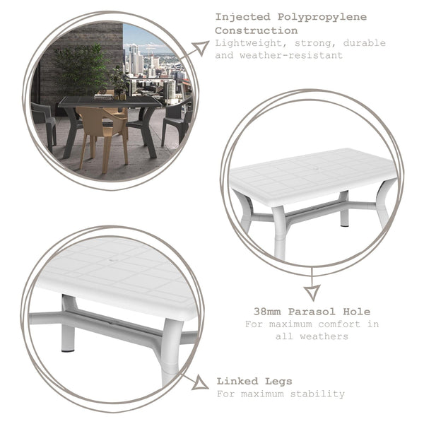 Nicola Spring Four-Seater Rectangular Tulip Plastic Garden Dining Table 140cm X 90cm