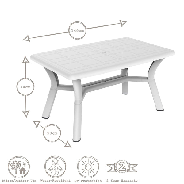 Nicola Spring Four-Seater Rectangular Tulip Plastic Garden Dining Table 140cm X 90cm