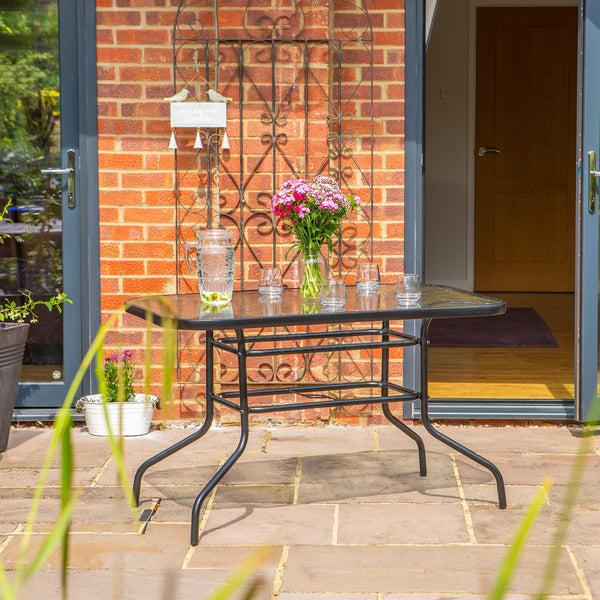 Nicola Spring Four-Seater Sussex Black Metal Glass Top Garden Table 120cm X 70cm