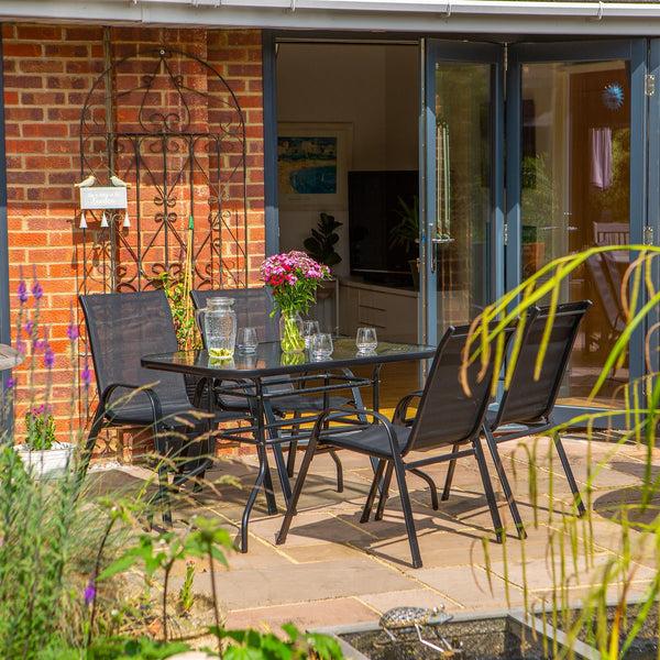 Nicola Spring Four-Seater Sussex Black Metal Glass Top Garden Table 120cm X 70cm
