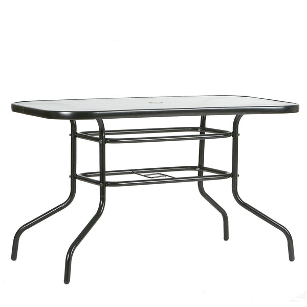 nicola spring Four-Seater Sussex Black Metal Glass Top Garden Table 120cm x 70cm
