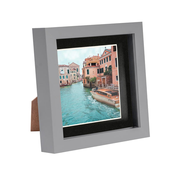 nicola spring Grey 6" x 6" 3D Box Photo Frame with 4" x 4" Mount