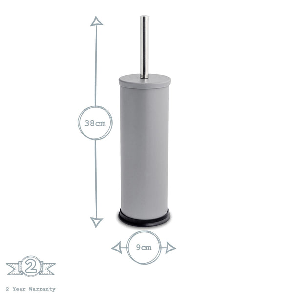 Nicola Spring Grey Round Stainless Steel Toilet Brush & Bin Set