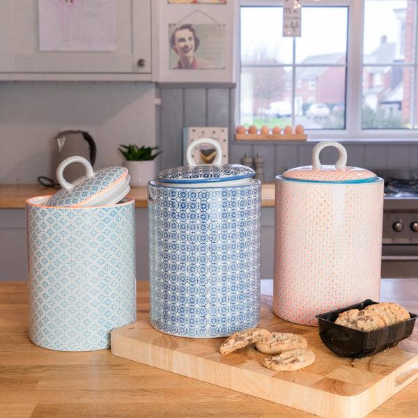 Nicola Spring Hand Printed Stoneware Biscuit Barrel