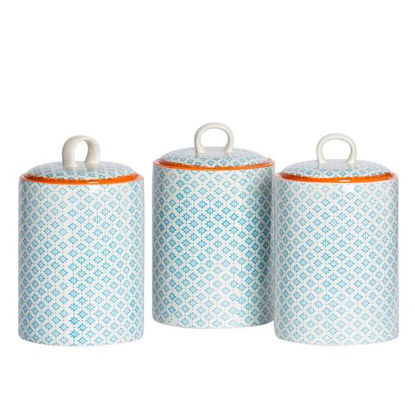 Nicola Spring Hand Printed Stoneware Biscuit Barrels - Pack Of Three