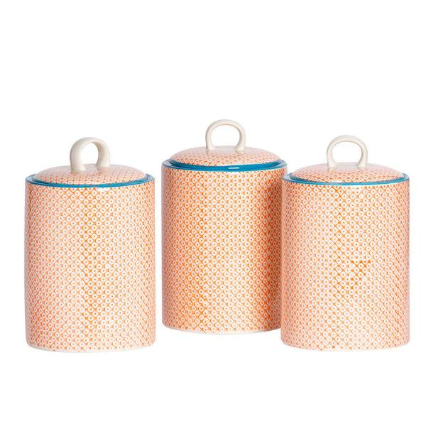 nicola spring Hand Printed Stoneware Biscuit Barrels - Pack of Three