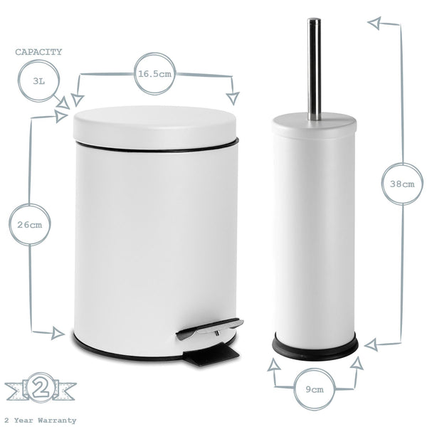 Nicola Spring Matt Black Round Stainless Steel Toilet Brush & Bin Set