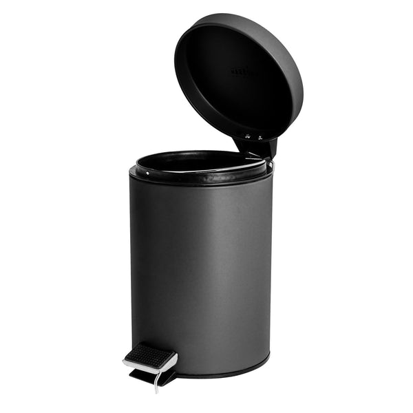Nicola Spring Matt Black Round Stainless Steel Toilet Brush & Bin Set