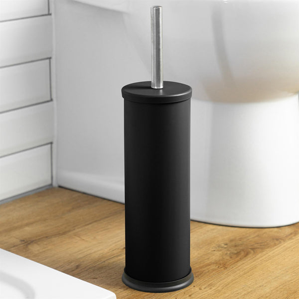 Nicola Spring Matt Black Round Stainless Steel Toilet Brush & Holder