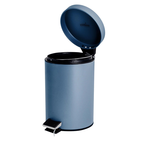 Nicola Spring Matt Blue Round Stainless Steel Toilet Brush & Bin Set