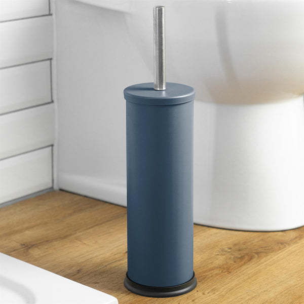 Nicola Spring Matt Blue Round Stainless Steel Toilet Brush & Holder
