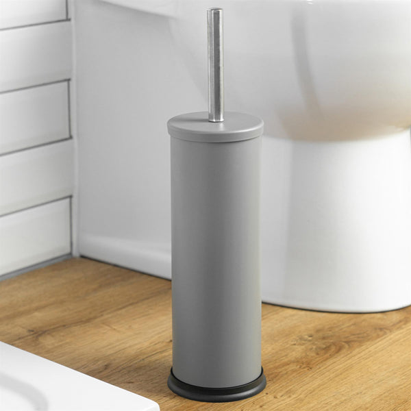 Nicola Spring Matt Grey Round Stainless Steel Toilet Brush & Holder