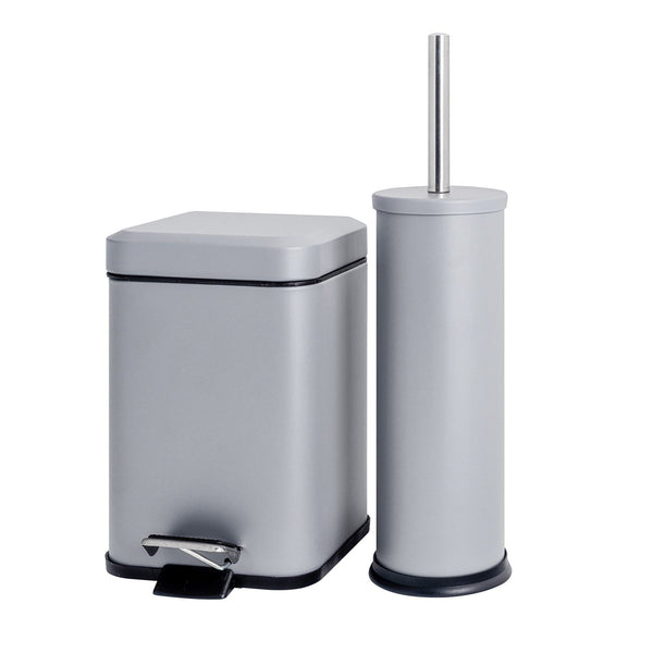 nicola spring Matt Grey Round Toilet Brush & Square Bin Set