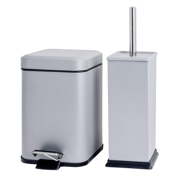 nicola spring Matt Grey Square Toilet Brush & Bin Set
