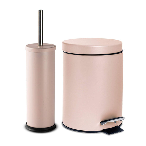 nicola spring Matt Pink Round Stainless Steel Toilet Brush & Bin Set