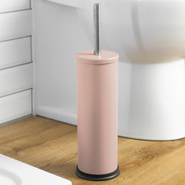 Nicola Spring Matt Pink Round Stainless Steel Toilet Brush & Holder