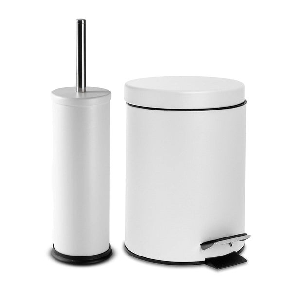 nicola spring Matt White Round Stainless Steel Toilet Brush & Bin Set