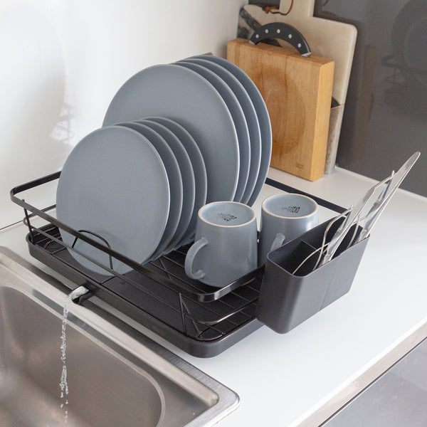 Nicola Spring Metal Dish Drainer Rack With Drip Tray - Black