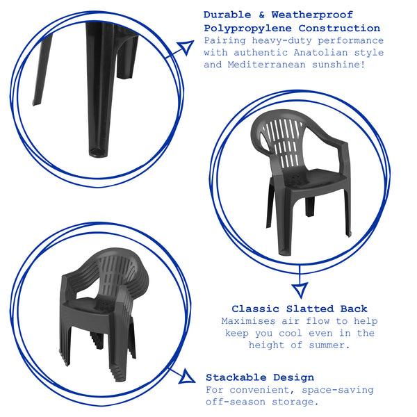 Nicola Spring Milas Garden Dining Chairs - Anthracite - Pack Of 6
