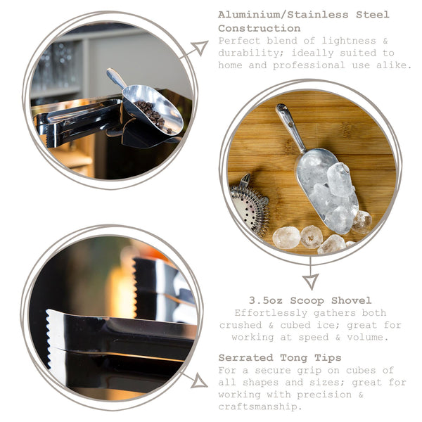 Nicola Spring 10pc Aluminium Ice Scoops & Tongs Set