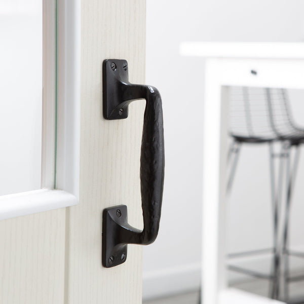 Nicola Spring 205mm Black Forged Barn Door Handle