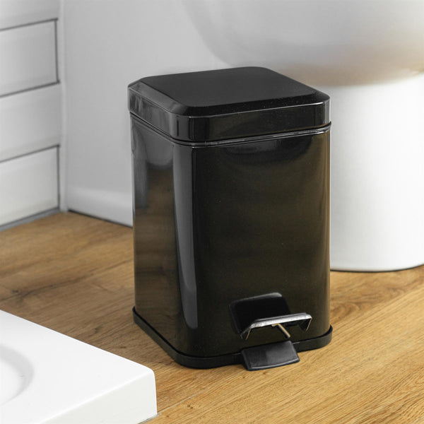 Nicola Spring 3L Black Square Bathroom Pedal Bin