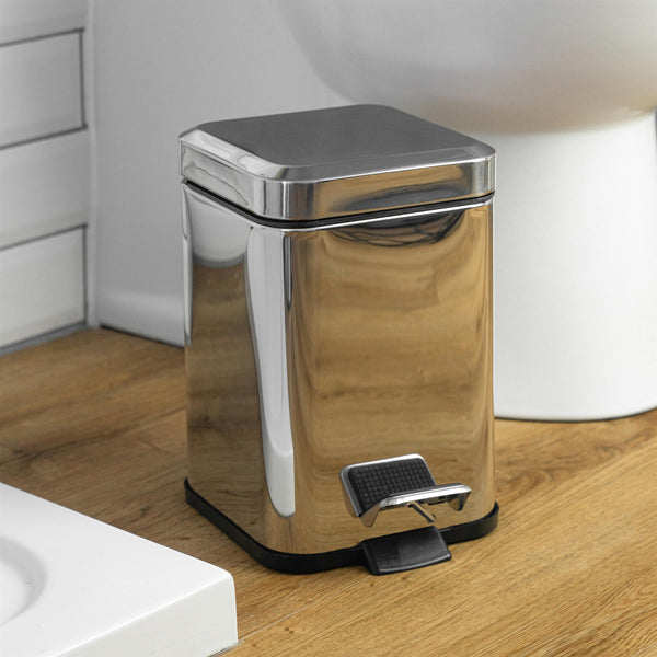Nicola Spring 3L Chrome Square Bathroom Pedal Bin