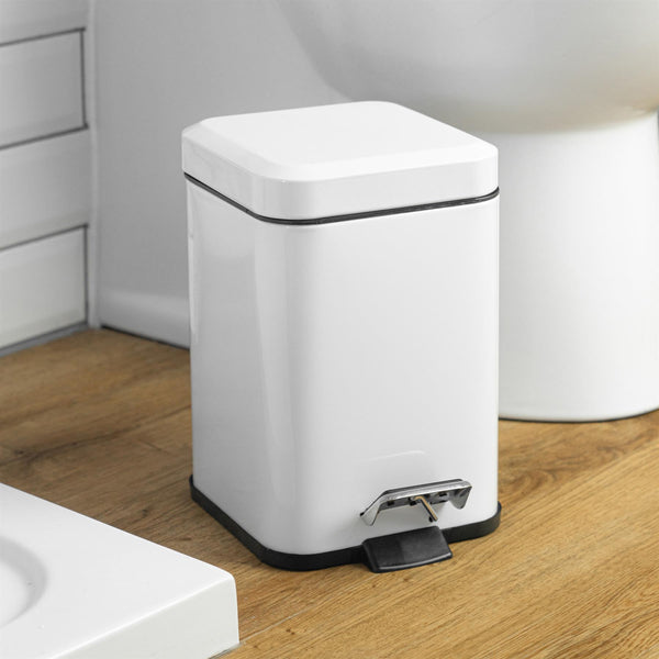 Nicola Spring 3L White Square Bathroom Pedal Bin