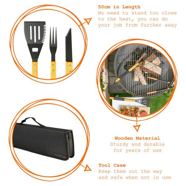 Nicola Spring 3pc Wooden BBQ Tool Set