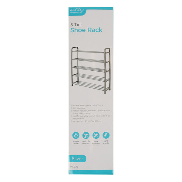 Nicola Spring 5-Tier Metal Shoe Rack - Silver