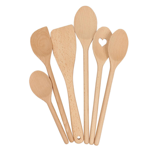 nicola spring 6pc Wooden Cooking Spoon Set - 20-35cm
