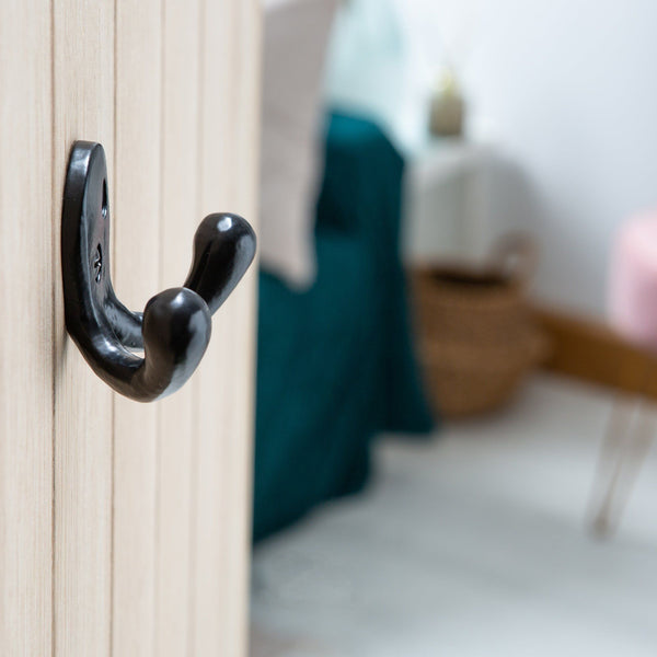 Nicola Spring 70mm X 50mm Black Double Coat Hook