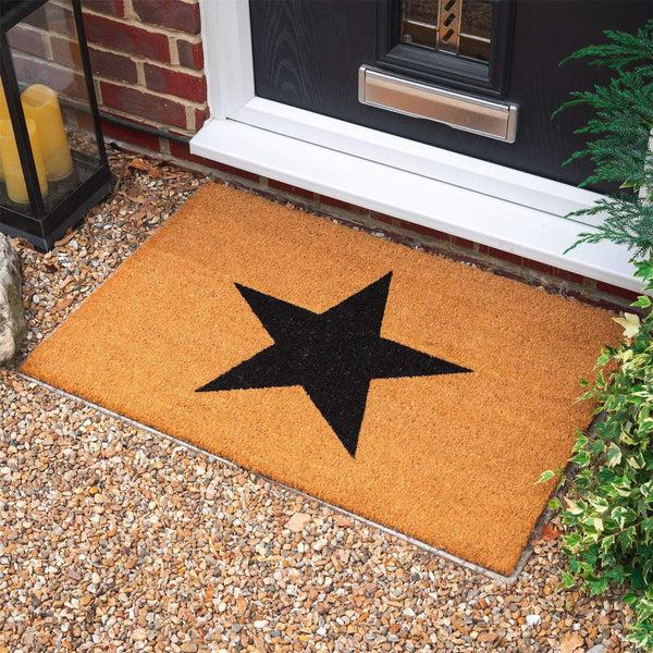 Nicola Spring 90cm X 60cm Black Star Coir Door Mat